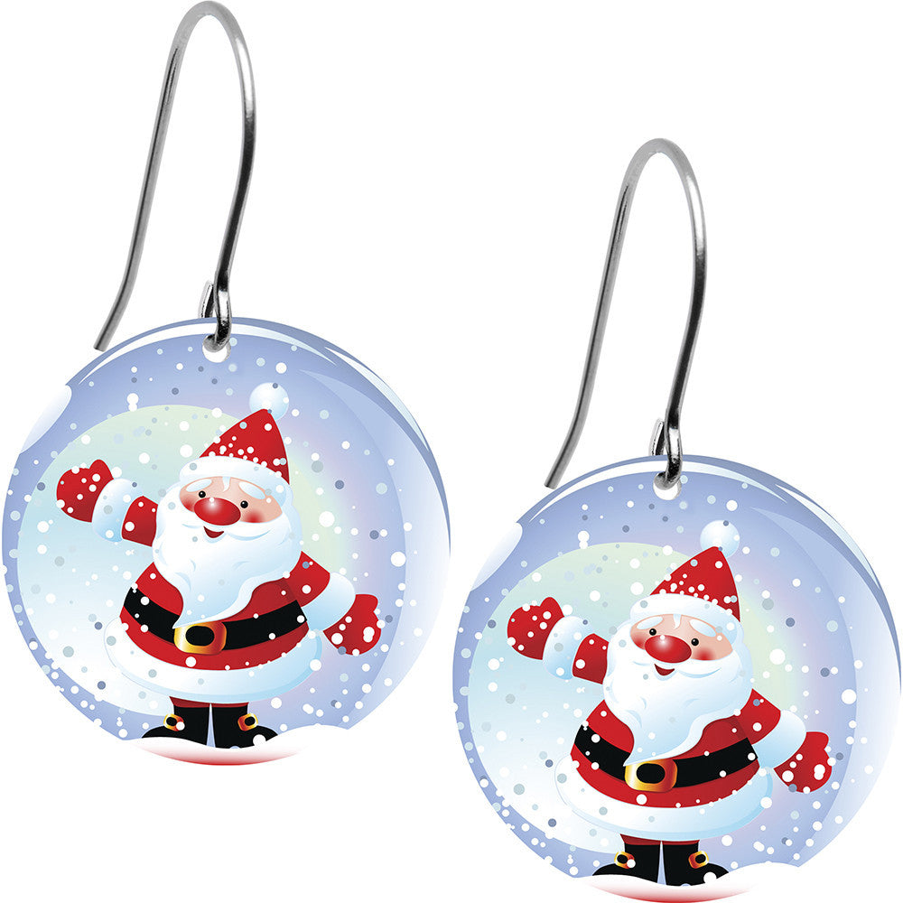 BodyCandy Winter Holiday Snow Globe Christmas Santa Claus Dangle Earrings — main product shot
