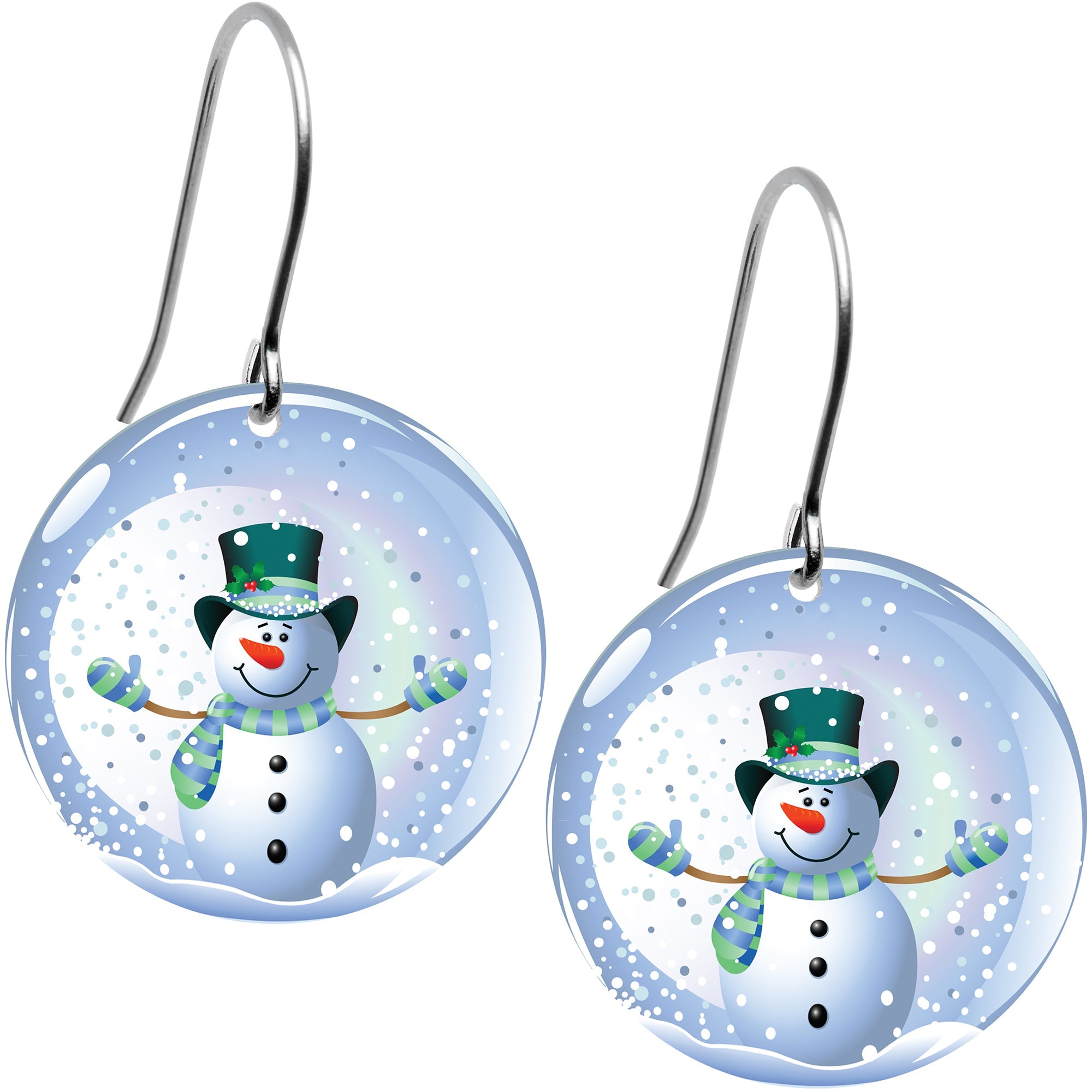 BodyCandy Winter Holiday Christmas Snow Globe Snowman Earrings — back view