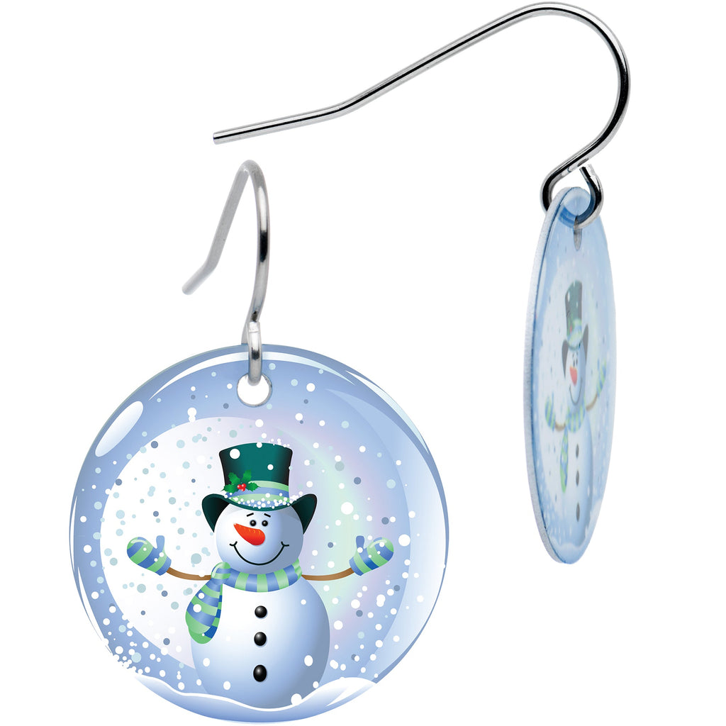 BodyCandy Winter Holiday Christmas Snow Globe Snowman Earrings — lifestyle context