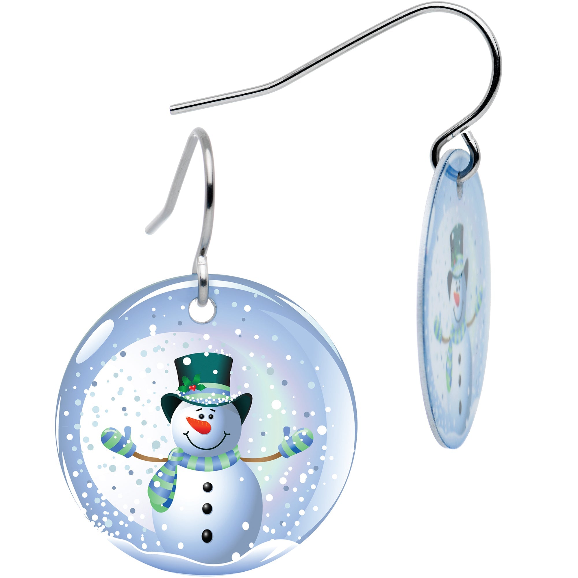 BodyCandy Winter Holiday Christmas Snow Globe Snowman Earrings — lifestyle context