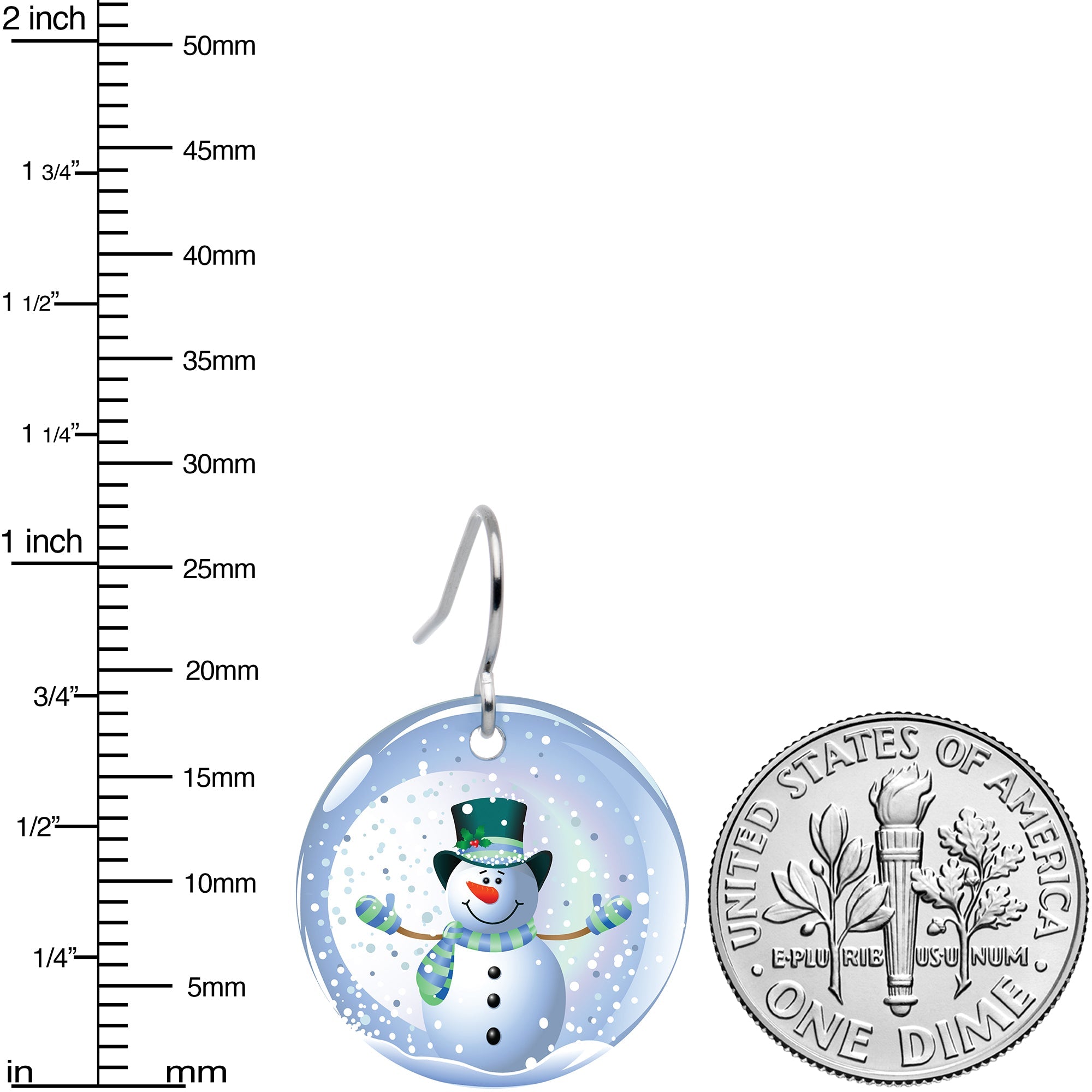 BodyCandy Winter Holiday Christmas Snow Globe Snowman Earrings — side view