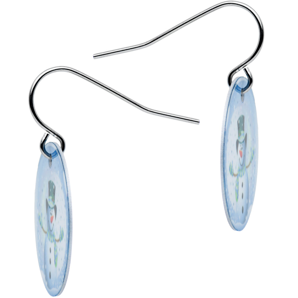 BodyCandy Winter Holiday Christmas Snow Globe Snowman Earrings — detail close-up