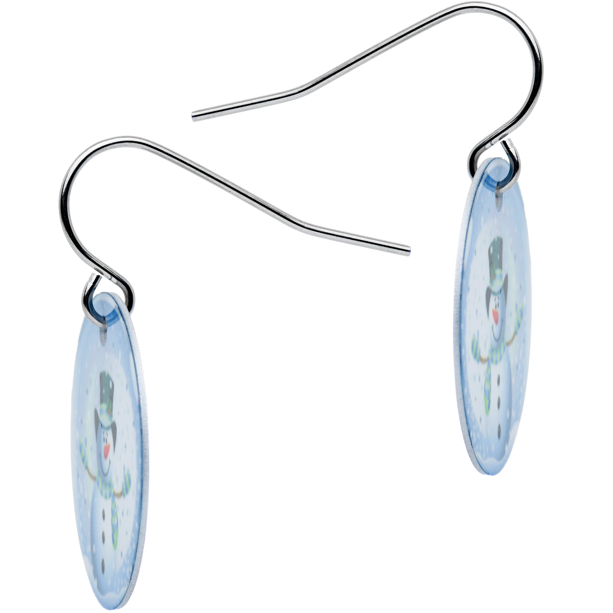 BodyCandy Winter Holiday Christmas Snow Globe Snowman Earrings — detail close-up