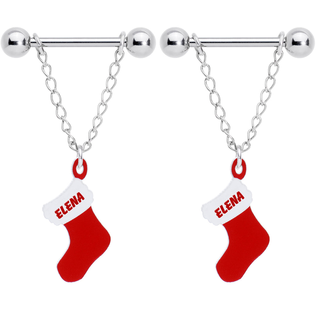 BodyCandy Handcrafted Custom Stocking Personalized Holiday Christmas Stocking Nipple Ring Set — detail close-up