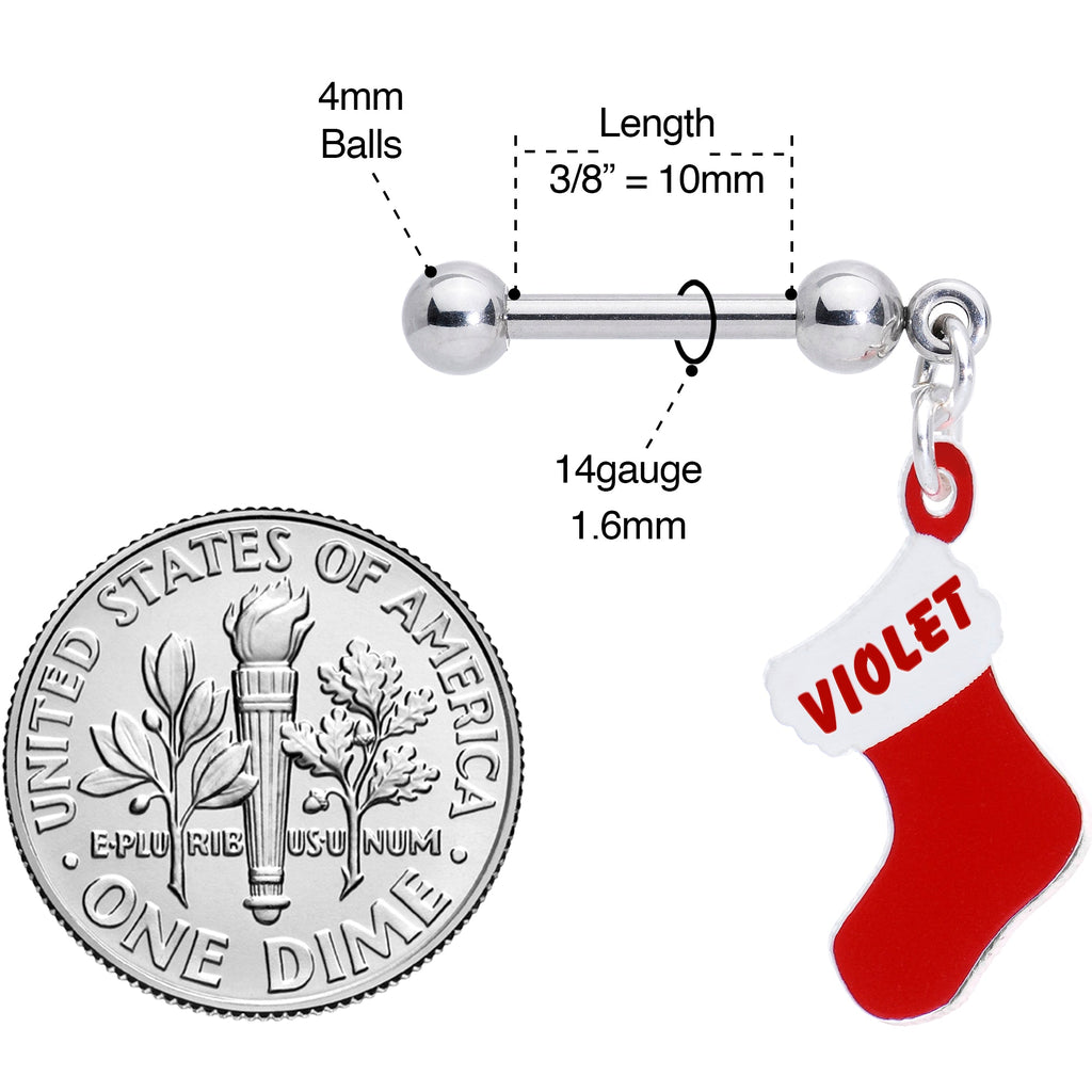 BodyCandy Custom Personalized Holiday Christmas Stocking Dangle Cartilage Earring — back view