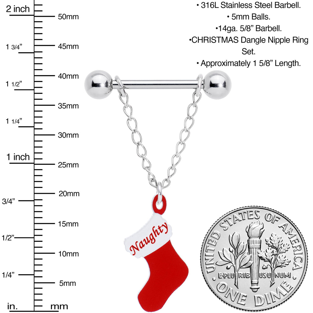 BodyCandy Handmade 14G 5/8 Naughty Nice Christmas Stocking Nipple Ring Set — lifestyle context