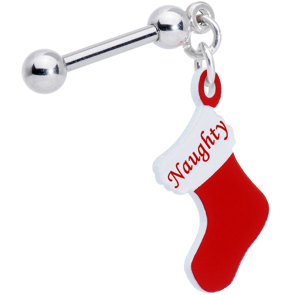 BodyCandy Handmade 3/8 Naughty Christmas Stocking Dangle Cartilage Earring — detail close-up