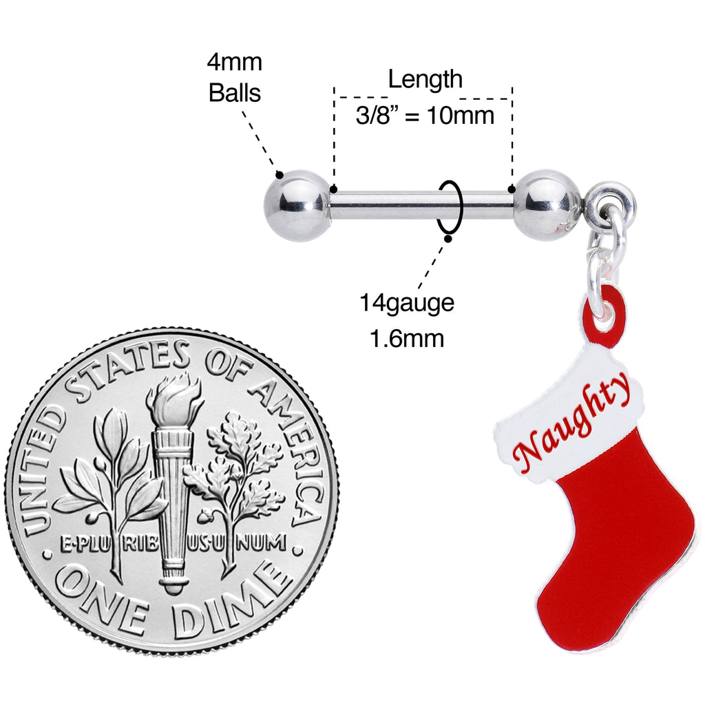 BodyCandy Handmade 3/8 Naughty Christmas Stocking Dangle Cartilage Earring — back view