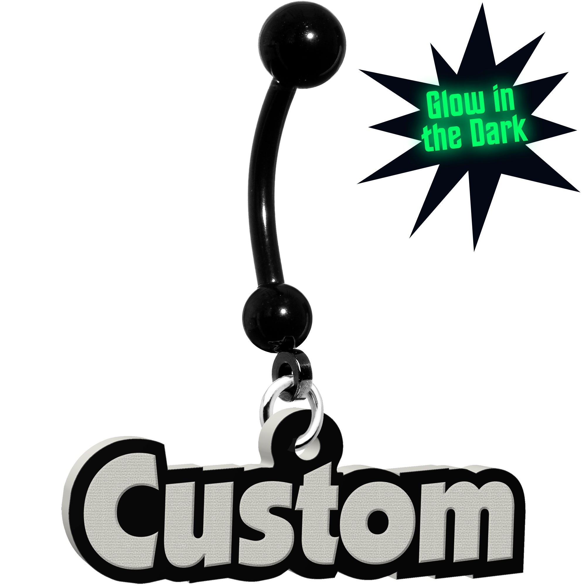 BodyCandy Custom Black Glow in the Dark Personalized Name Dangle Belly Ring — main product shot