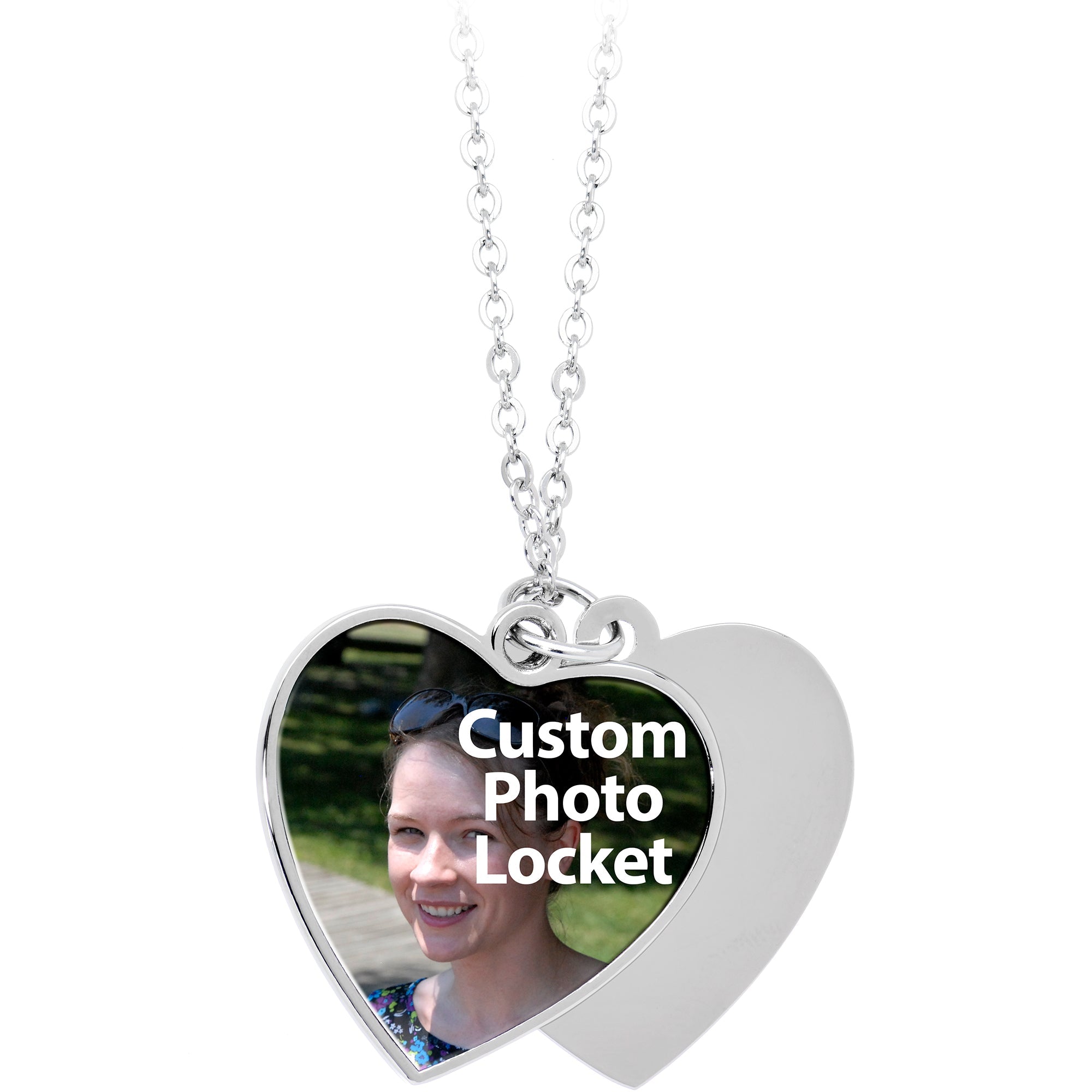 BodyCandy Custom Photo Sliding Locket Heart Pendant Necklace — in-use photo
