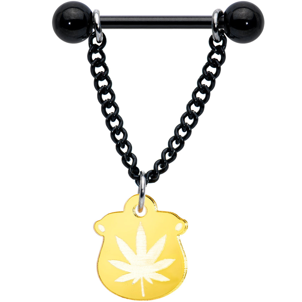 BodyCandy 14G 1/2 Pot o Gold Pot Leaf St Patricks Dangle Nipple Ring Set — main product shot
