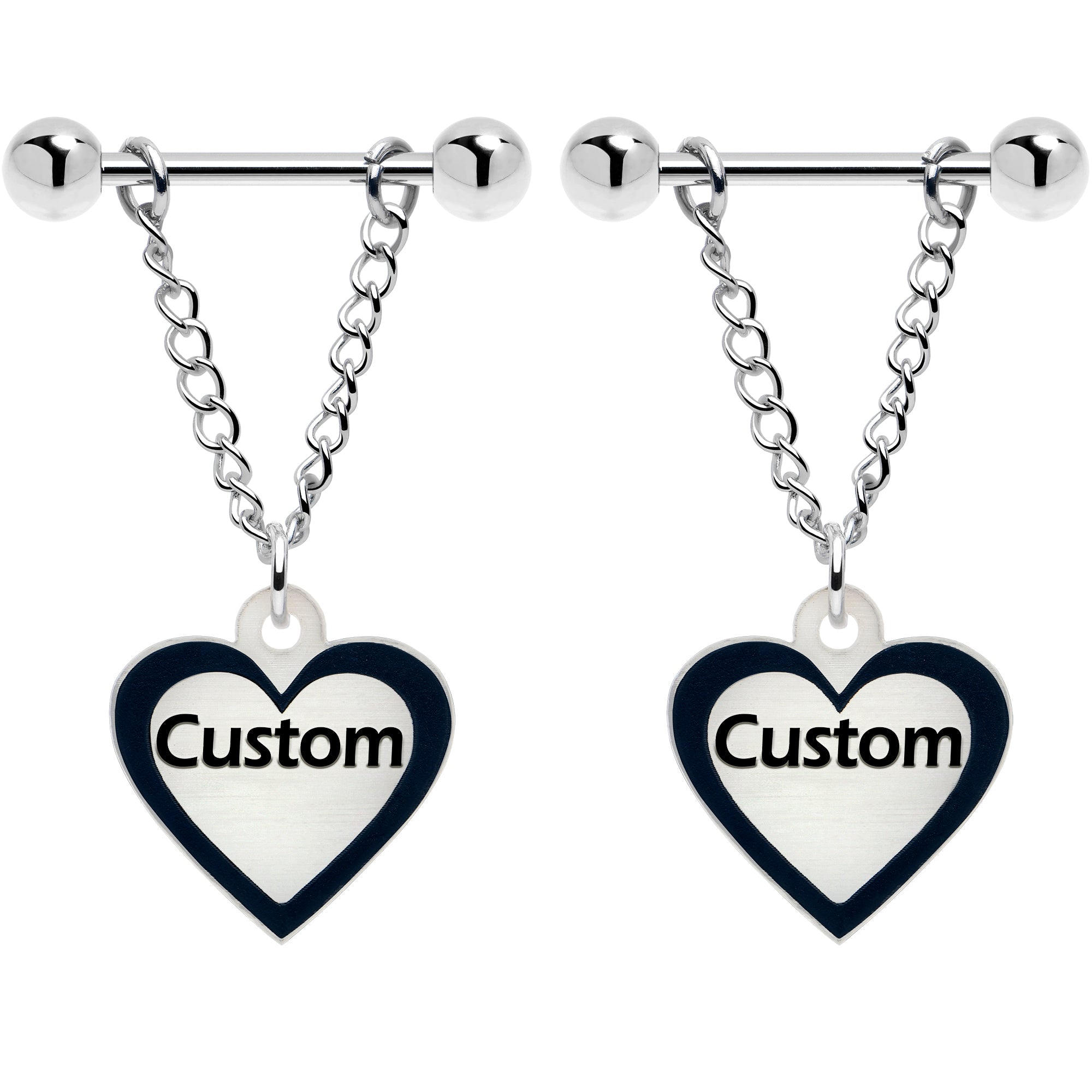 BodyCandy Custom Heart Glow in the Dark Chain Personalized Name Dangle Nipple Ring Set — lifestyle context