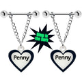 BodyCandy Custom Heart Glow in the Dark Chain Personalized Name Dangle Nipple Ring Set — main product shot