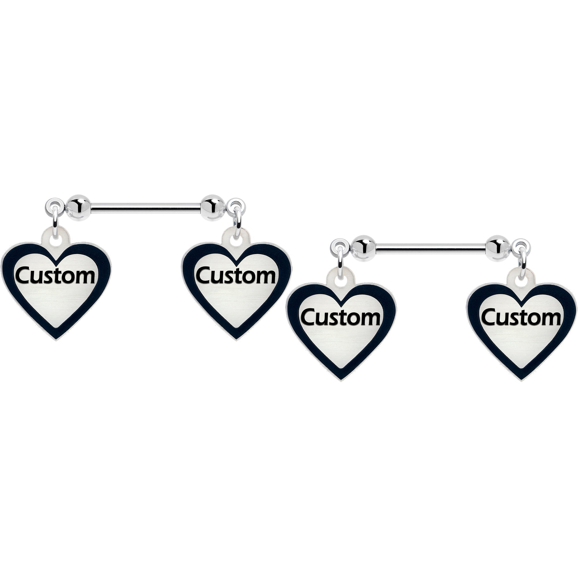 BodyCandy Custom Heart Glow in the Dark Double Personalized Name Dangle Nipple Ring Set — lifestyle context