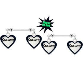 Custom Heart Glow in the Dark Double Personalized Name Dangle Nipple Ring Set