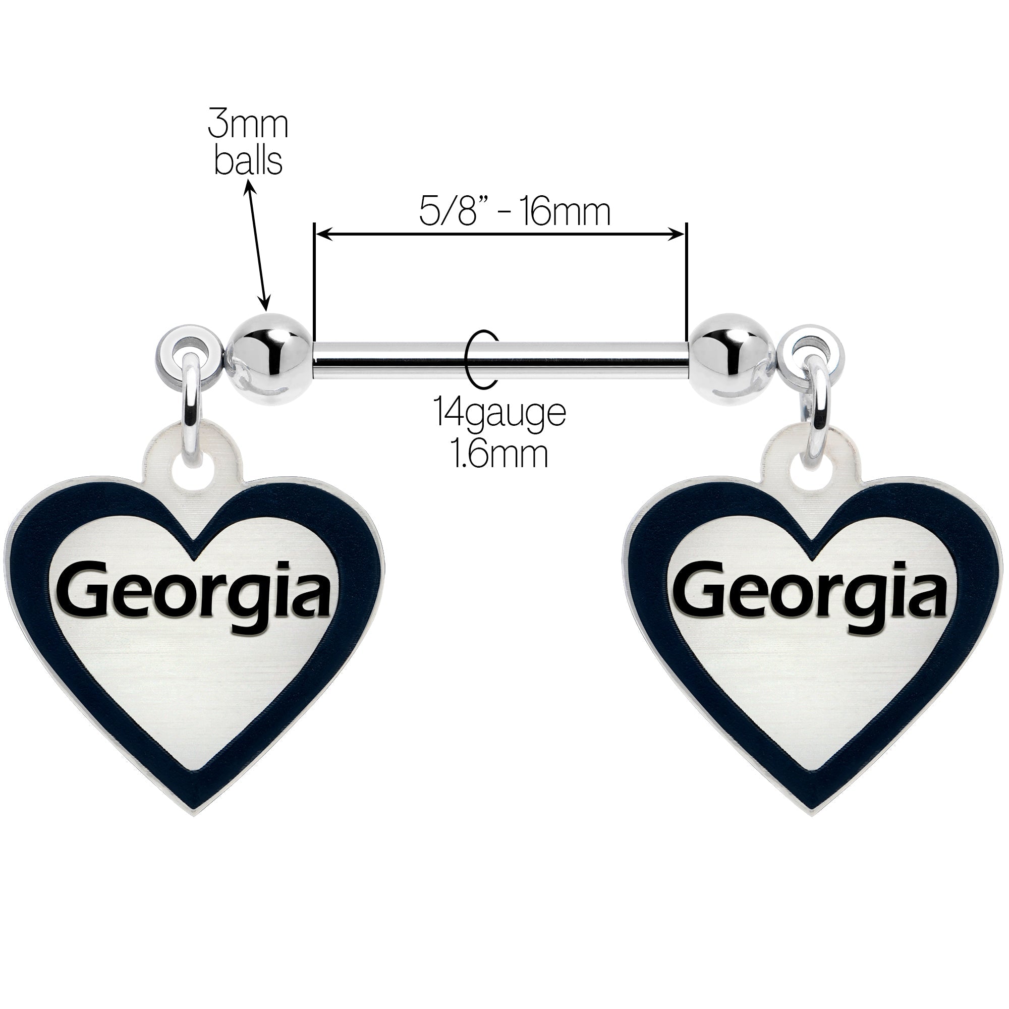 BodyCandy Custom Heart Glow in the Dark Double Personalized Name Dangle Nipple Ring Set — alternative angle