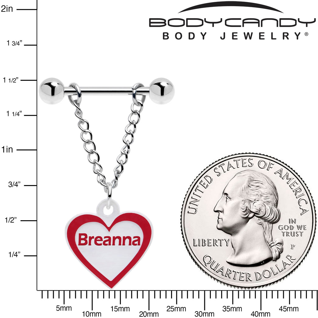 BodyCandy Custom Red White Heart Chain Personalized Name Dangle Nipple Ring Set — lifestyle context