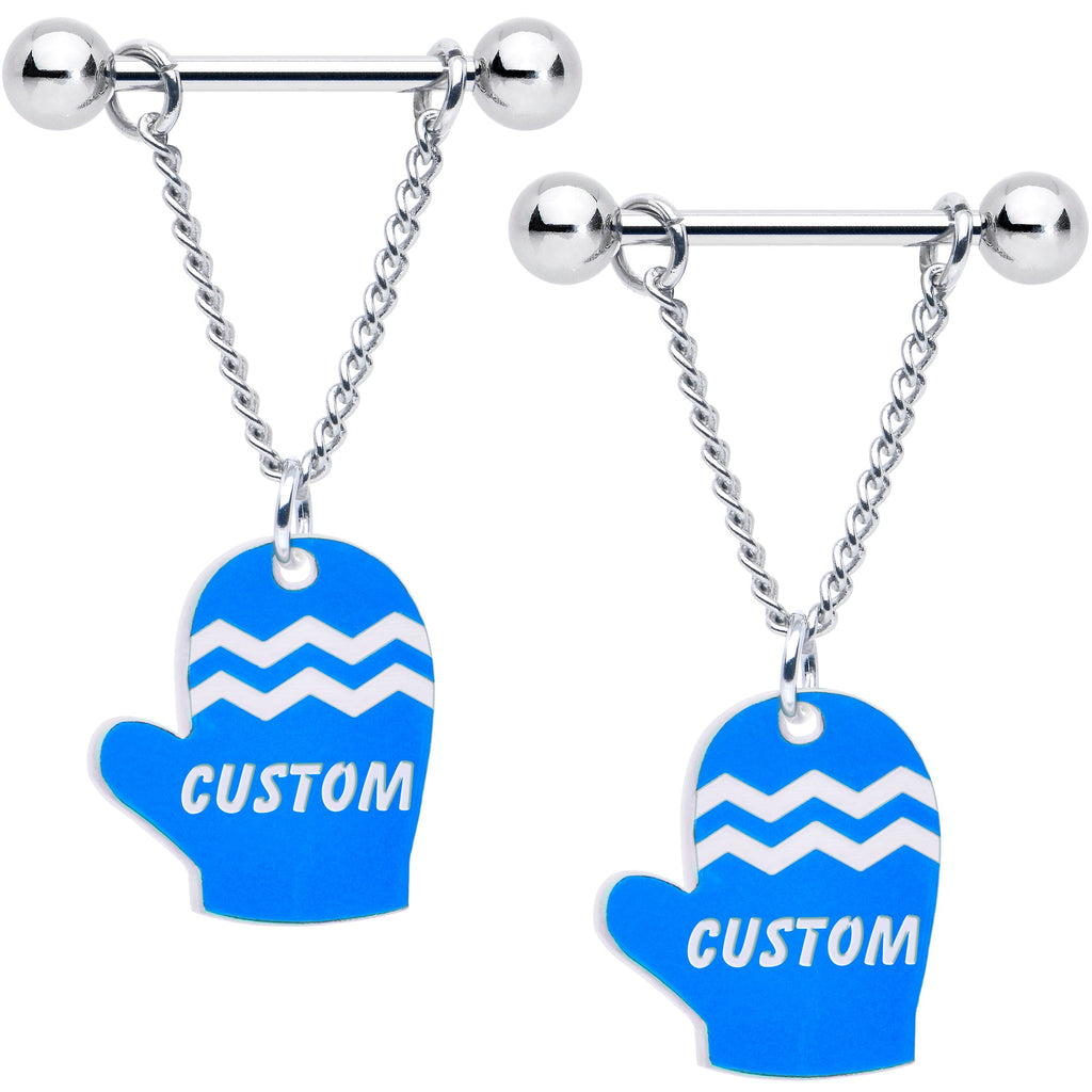 BodyCandy Custom Holiday Mittens Personalized Dangle Barbell Nipple Ring Set — back view