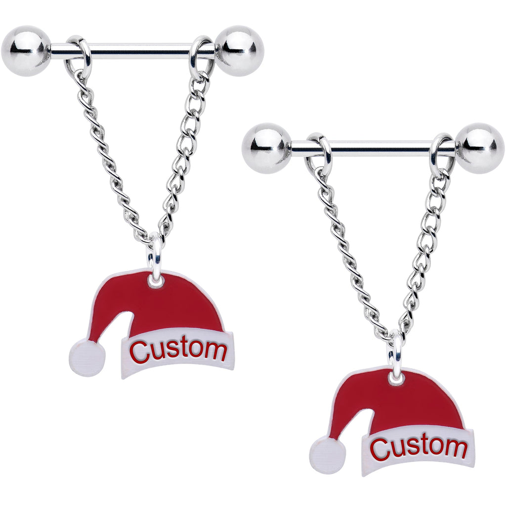 BodyCandy Custom Santa Hat Personalized Dangle Barbell Nipple Ring Set — main product shot