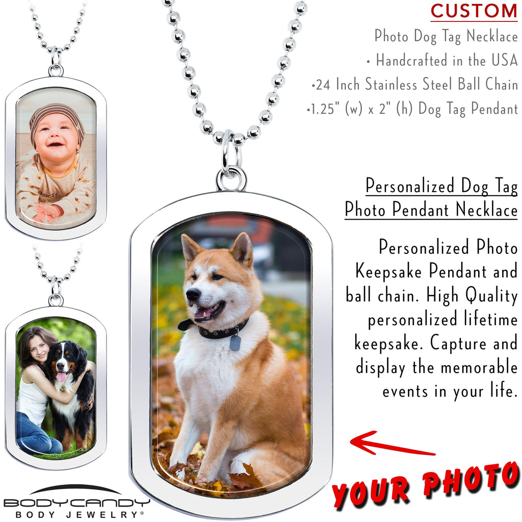 BodyCandy Personalized Dog Tag Photo Pendant Necklace — detail close-up