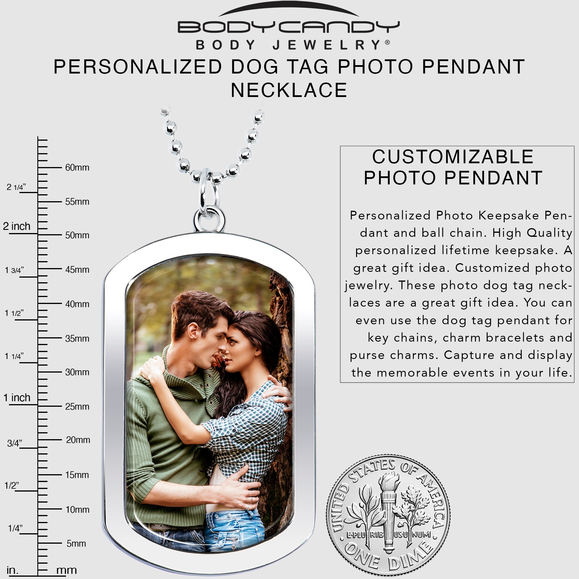 BodyCandy Personalized Dog Tag Photo Pendant Necklace — side view