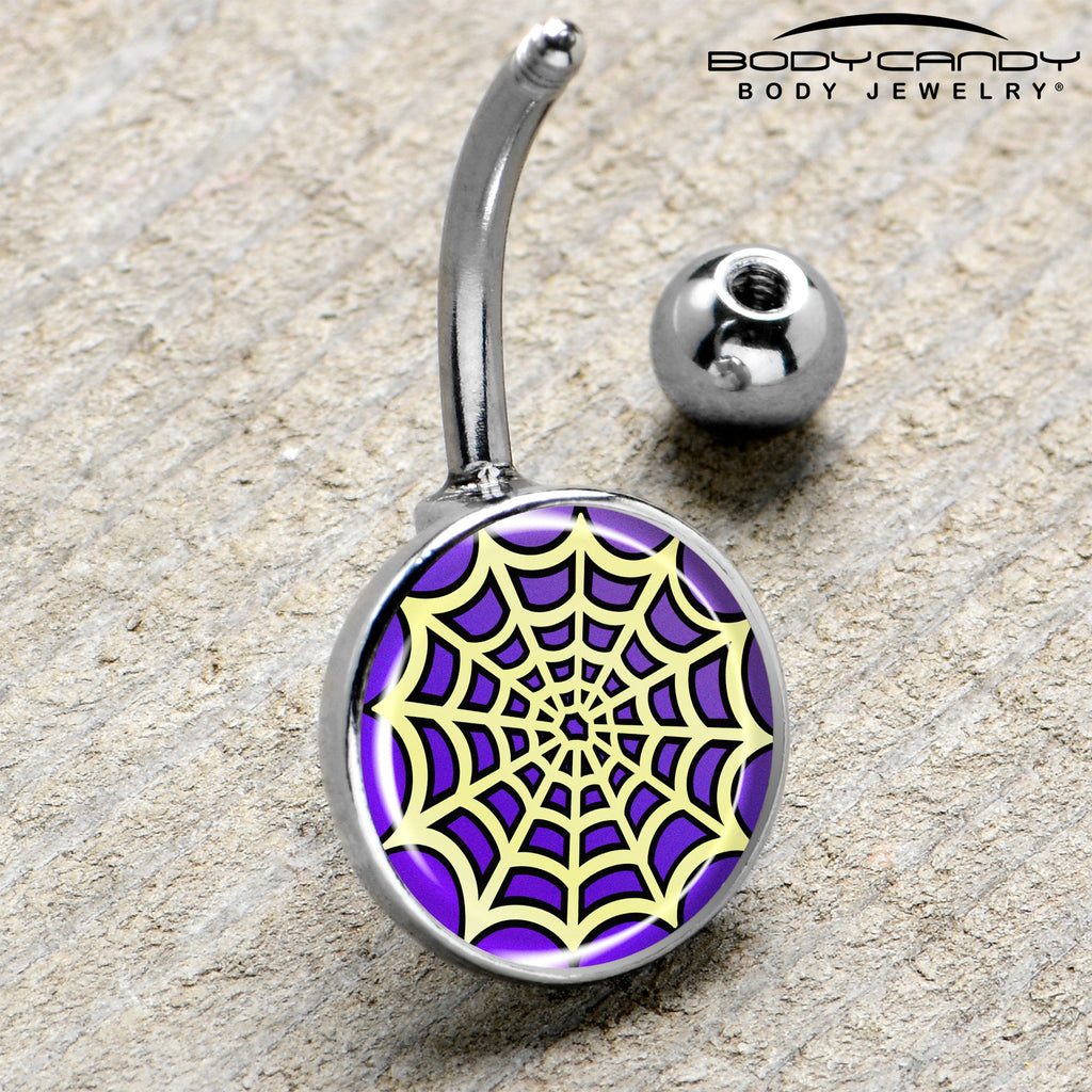 BodyCandy Two Tone Spider Web Belly Ring by Onyx O — side view