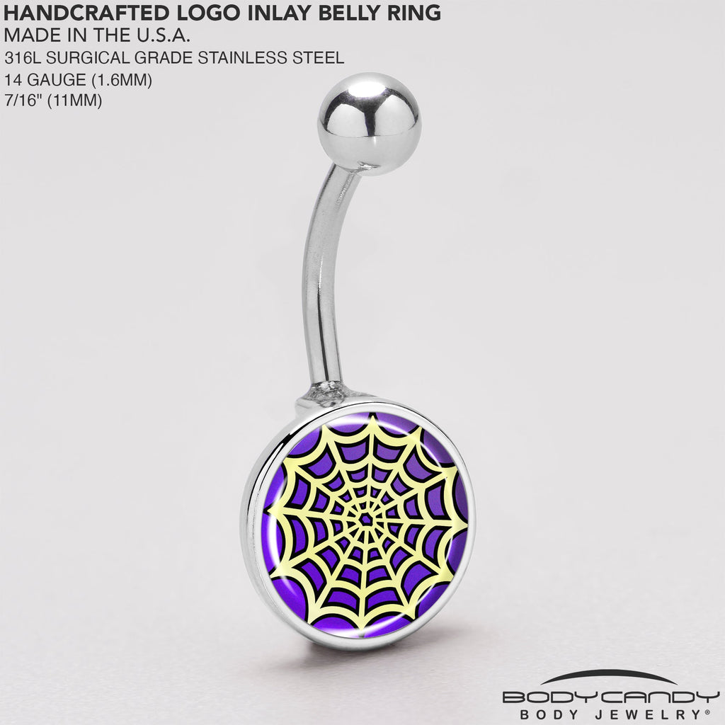 BodyCandy Two Tone Spider Web Belly Ring by Onyx O — back view
