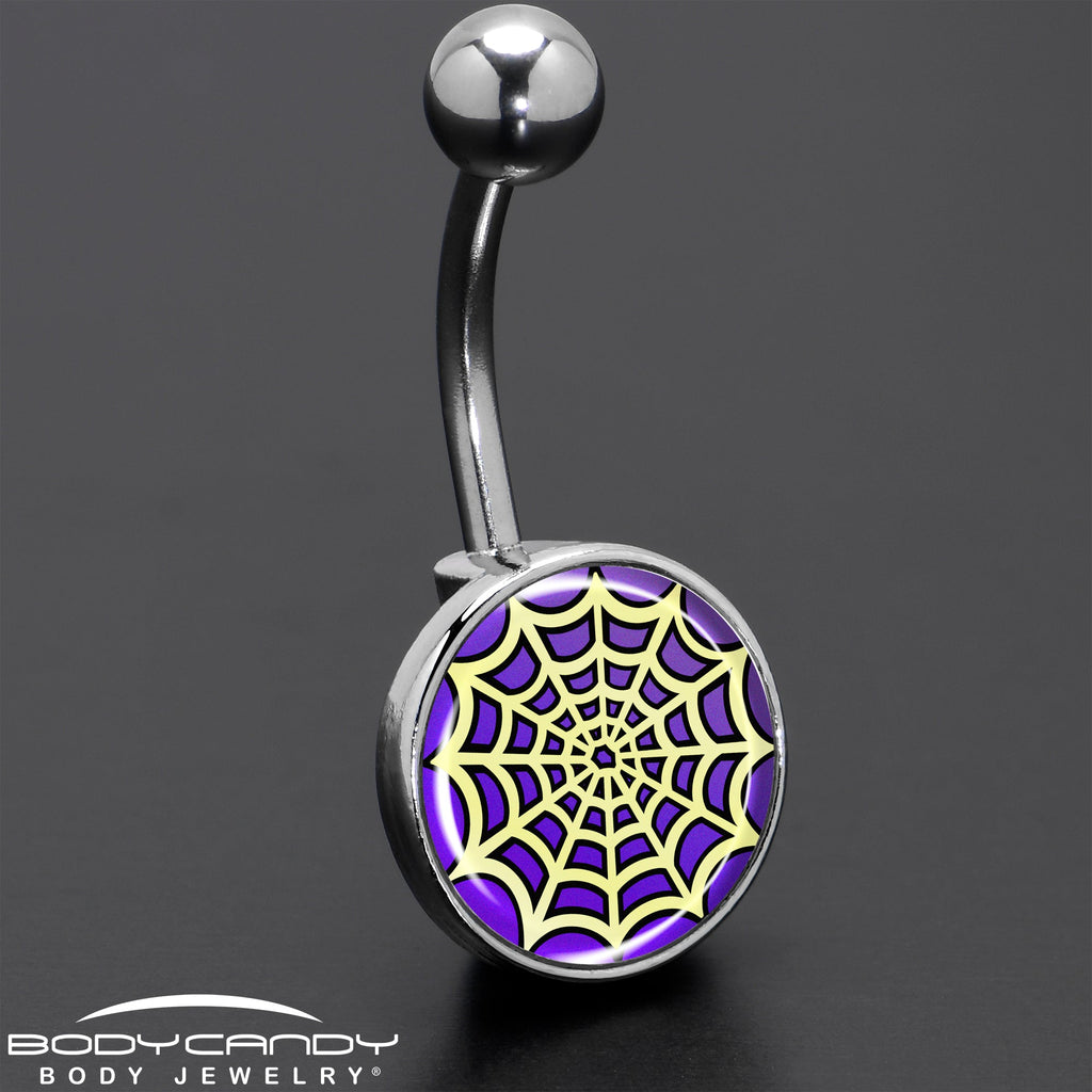BodyCandy Two Tone Spider Web Belly Ring by Onyx O — size reference