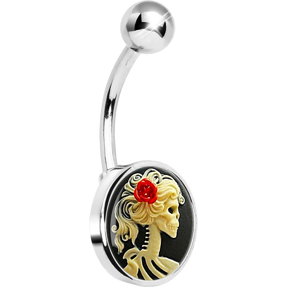 BodyCandy Red Rose Flower Skeleton Cameo Belly Ring — main product shot
