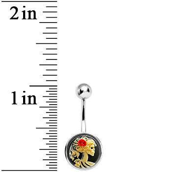 BodyCandy Red Rose Flower Skeleton Cameo Belly Ring — lifestyle context