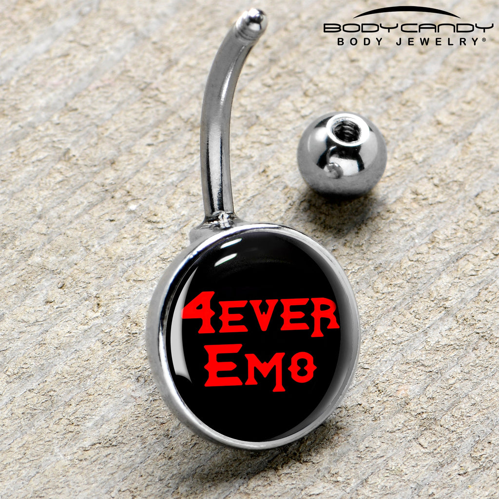 BodyCandy Black Red 4 Ever Emo Belly Ring by Onyx O — side view