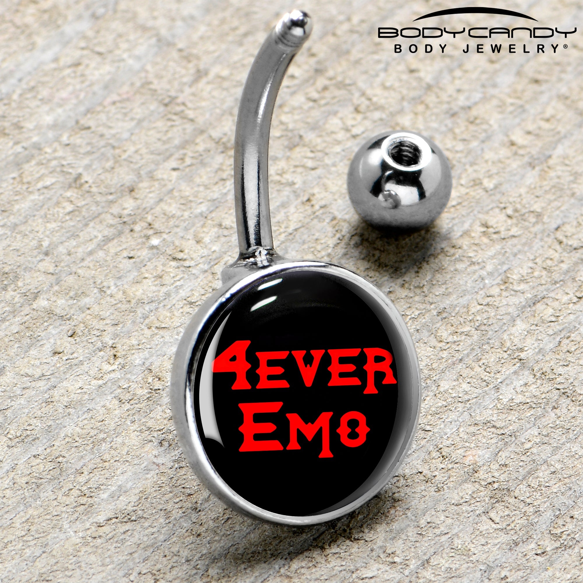BodyCandy Black Red 4 Ever Emo Belly Ring by Onyx O — side view