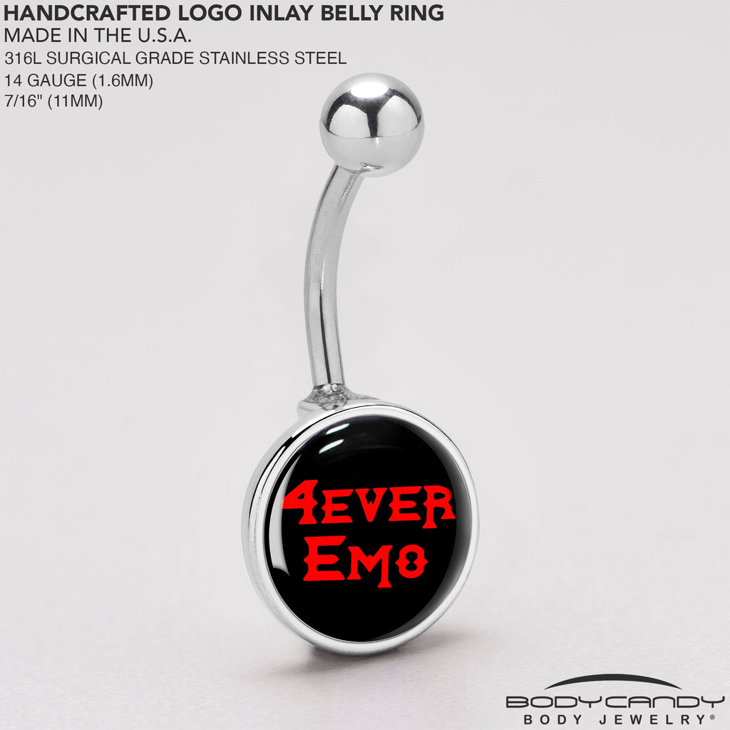 BodyCandy Black Red 4 Ever Emo Belly Ring by Onyx O — back view