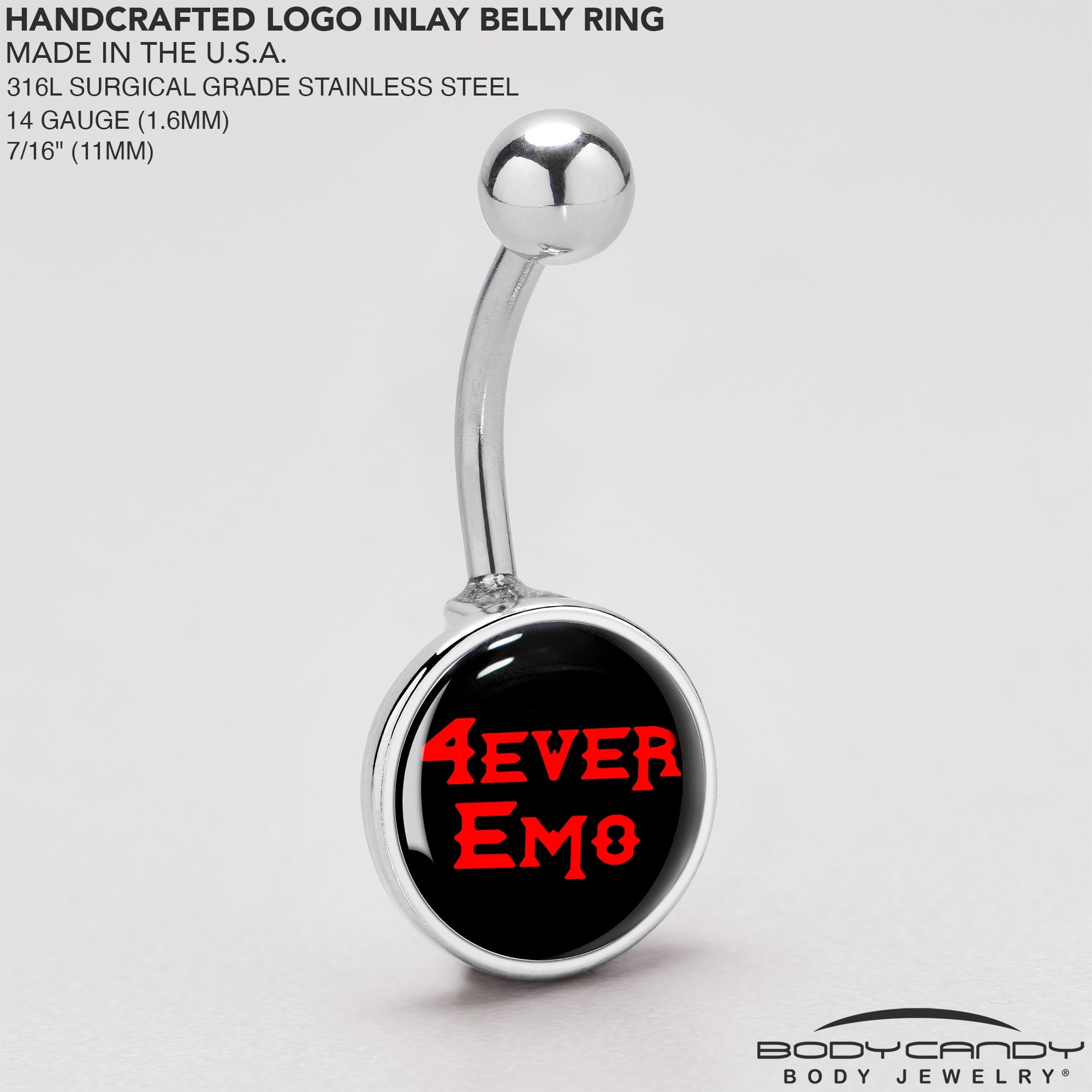 BodyCandy Black Red 4 Ever Emo Belly Ring by Onyx O — back view