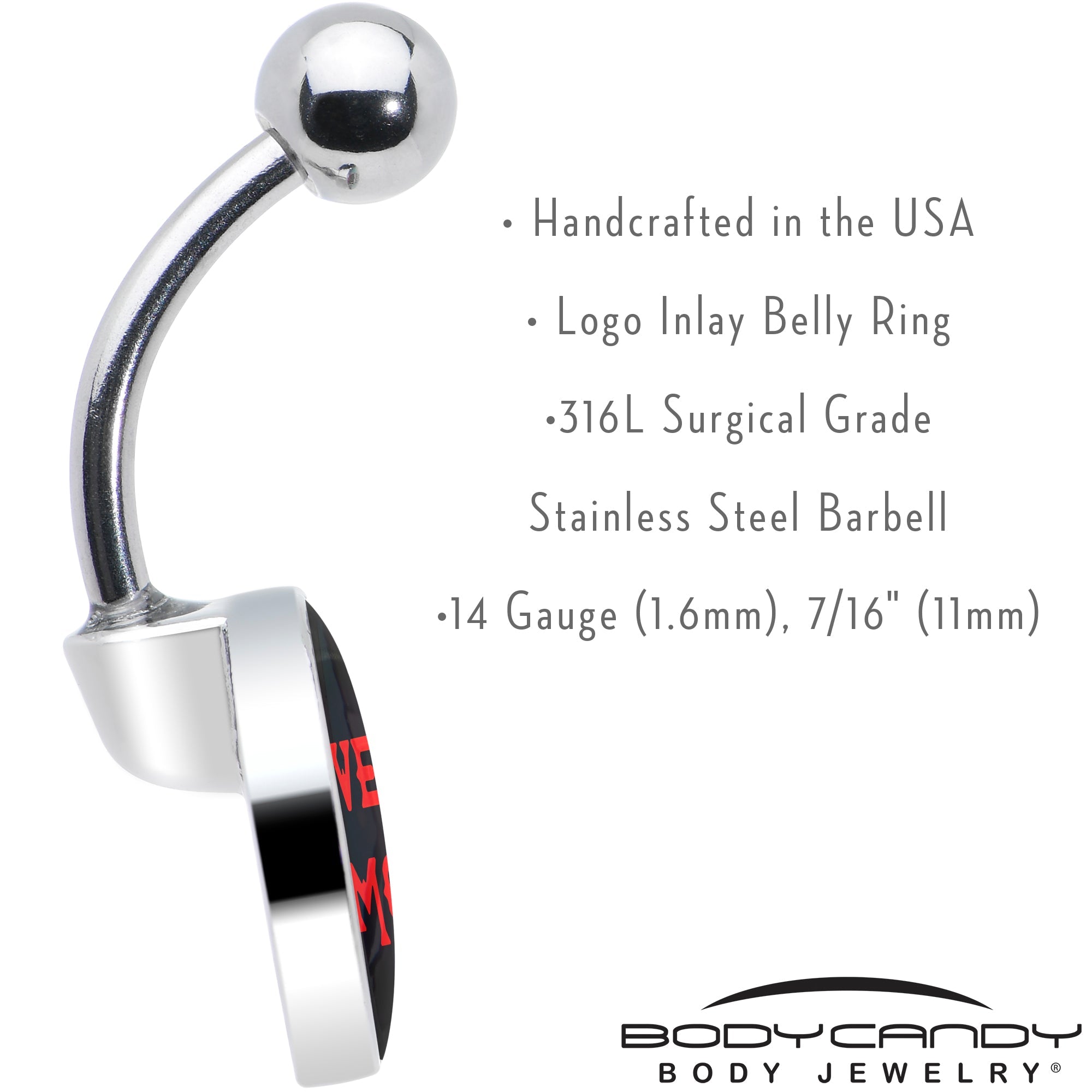 BodyCandy Black Red 4 Ever Emo Belly Ring by Onyx O — in-use photo