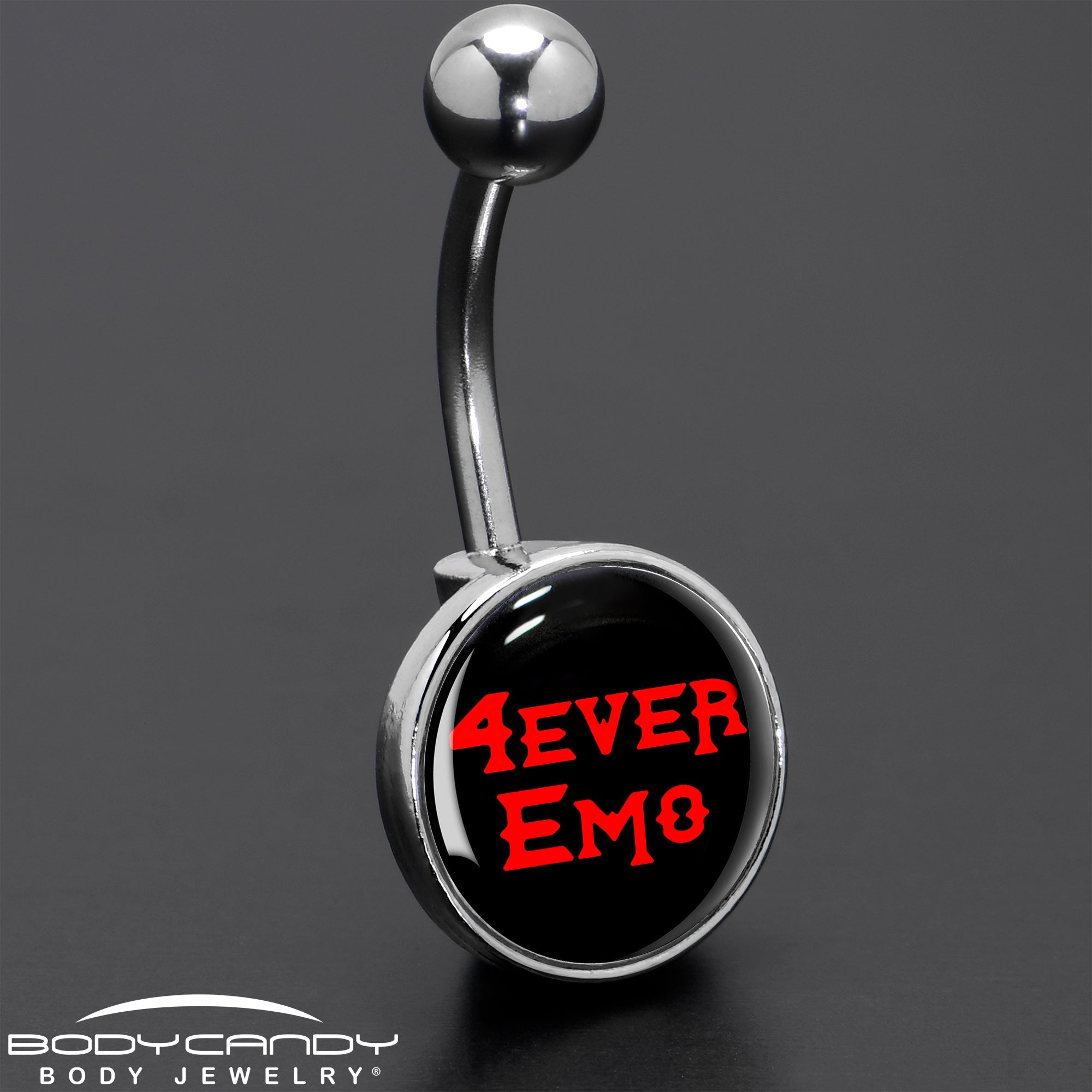 BodyCandy Black Red 4 Ever Emo Belly Ring by Onyx O — size reference