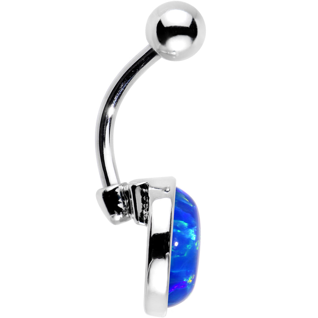 BodyCandy All About Blue Aqua Synthetic Opal Stainless Steel Bottom Mount Belly Ring — detail close-up