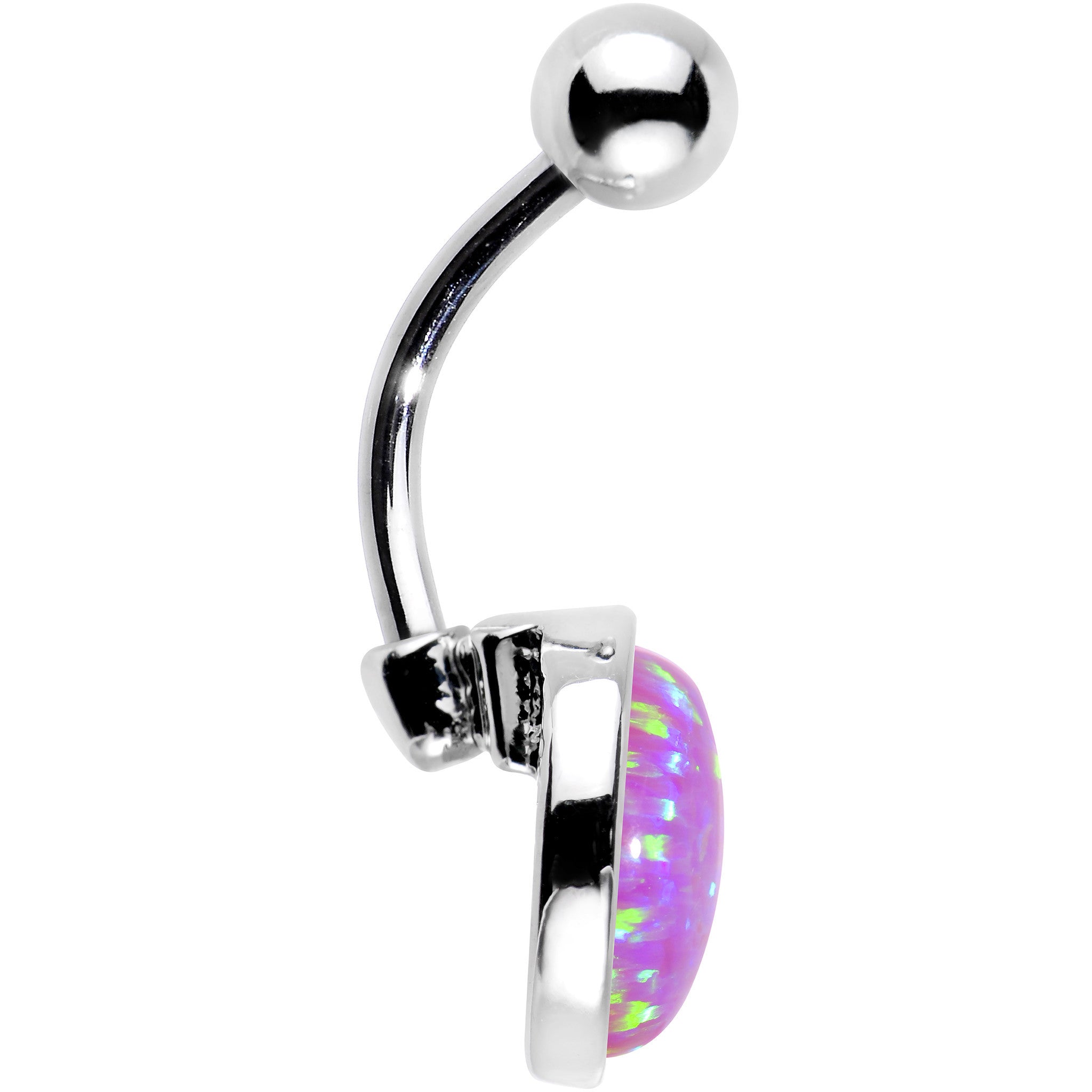 BodyCandy Party Pink Synthetic Opal Stainless Steel Bottom Mount Belly Ring — detail close-up