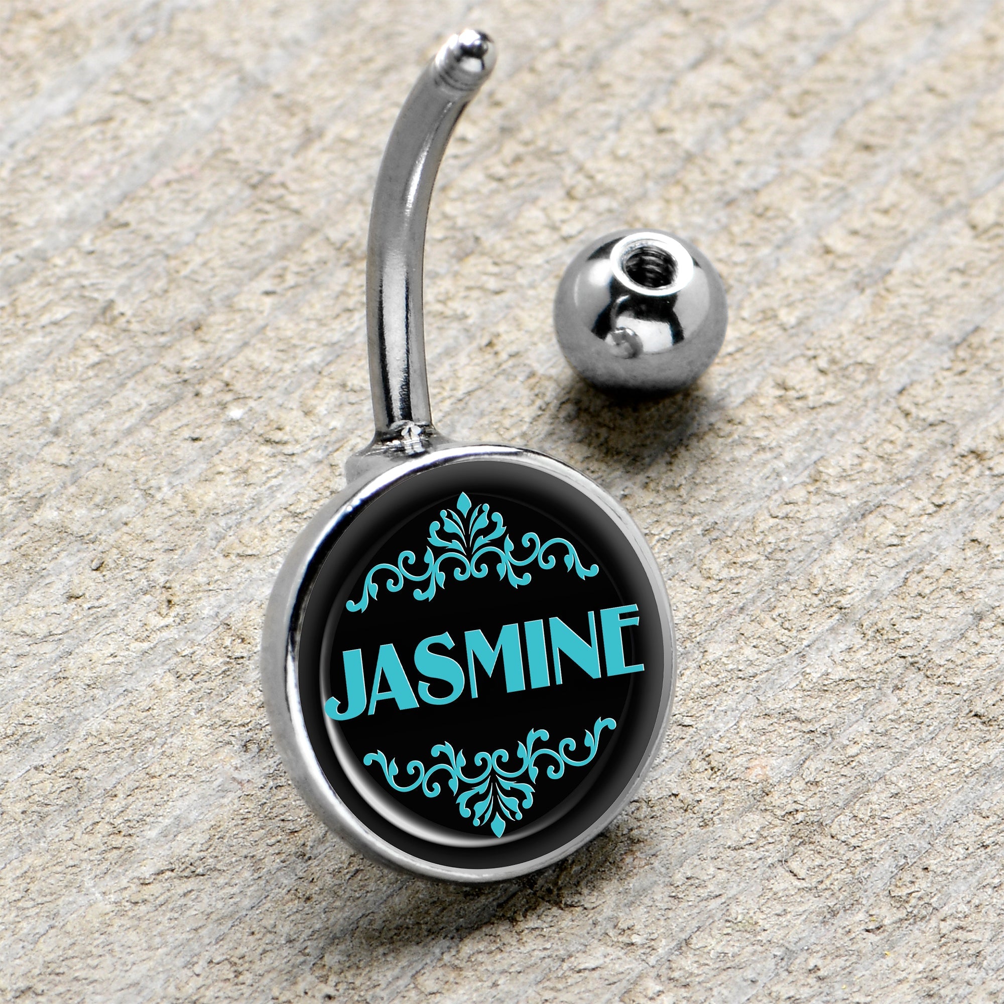 BodyCandy Custom Teal Personalized Name Belly Ring — detail shot 8