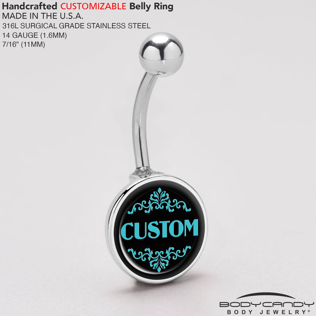 BodyCandy Custom Teal Personalized Name Belly Ring — belly ring category context