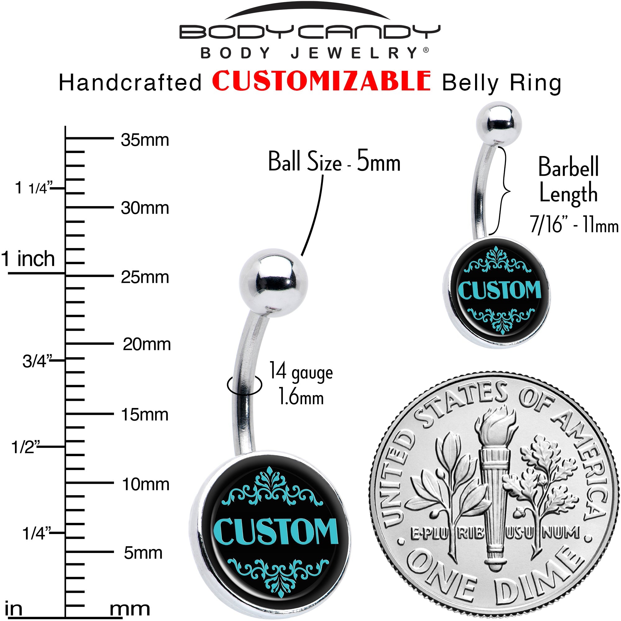 BodyCandy Custom Teal Personalized Name Belly Ring — lifestyle worn / used context