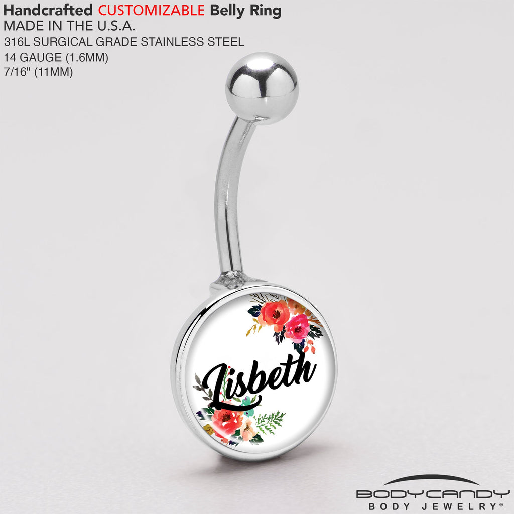 BodyCandy Custom Floral Personalized Name Belly Ring — lifestyle worn / used context