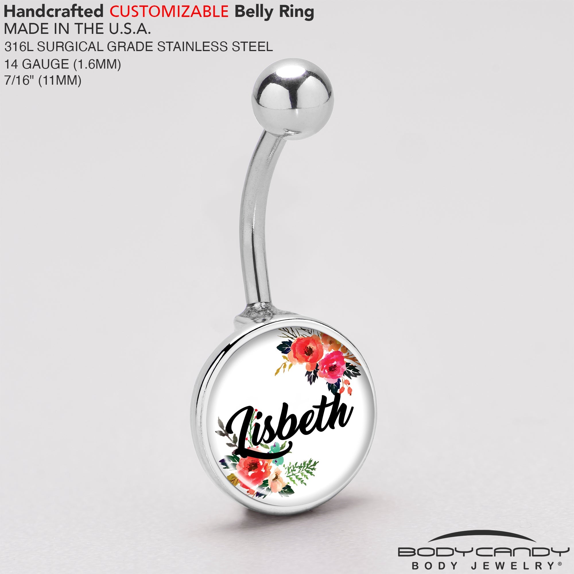 BodyCandy Custom Floral Personalized Name Belly Ring — lifestyle worn / used context