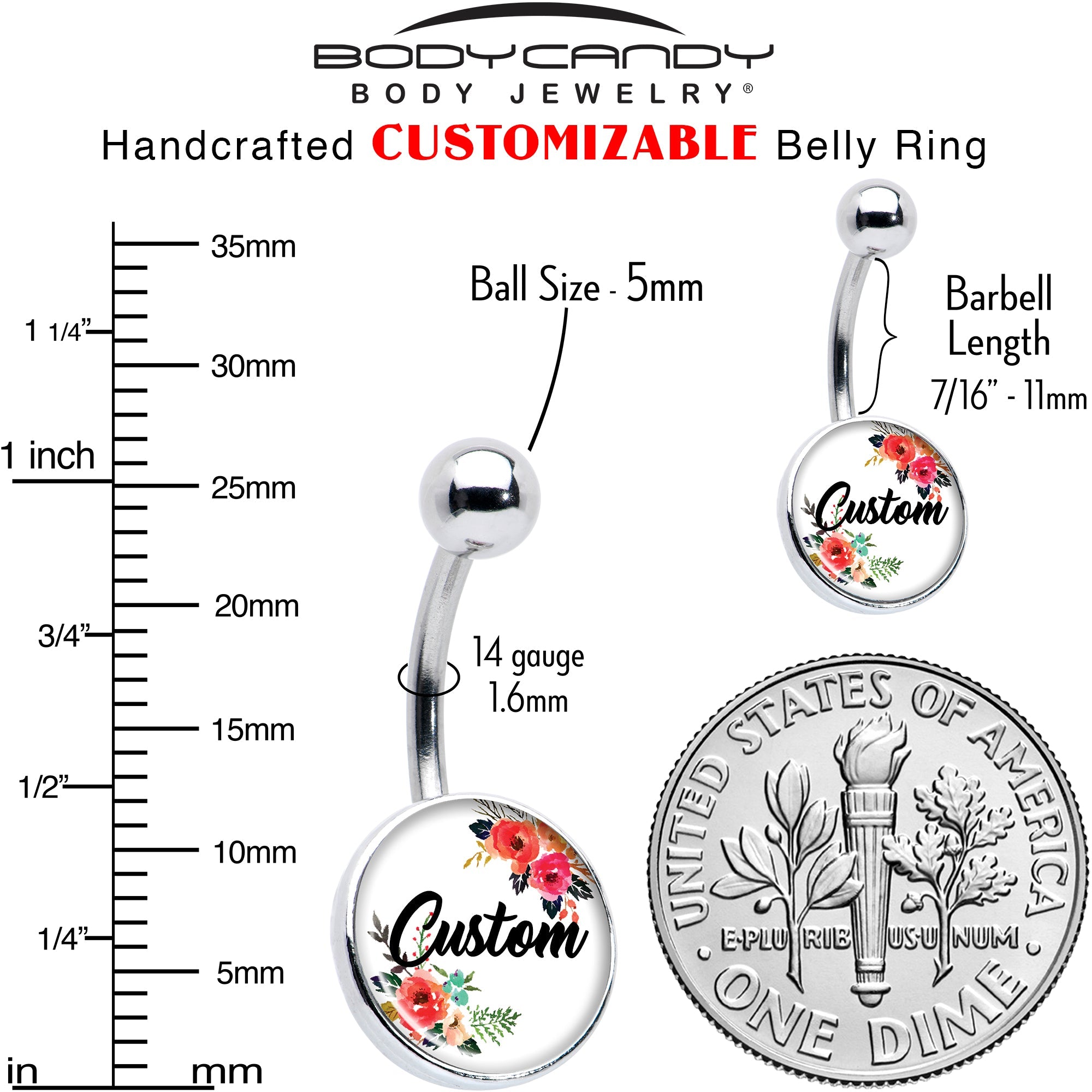 BodyCandy Custom Floral Personalized Name Belly Ring — detail shot 6