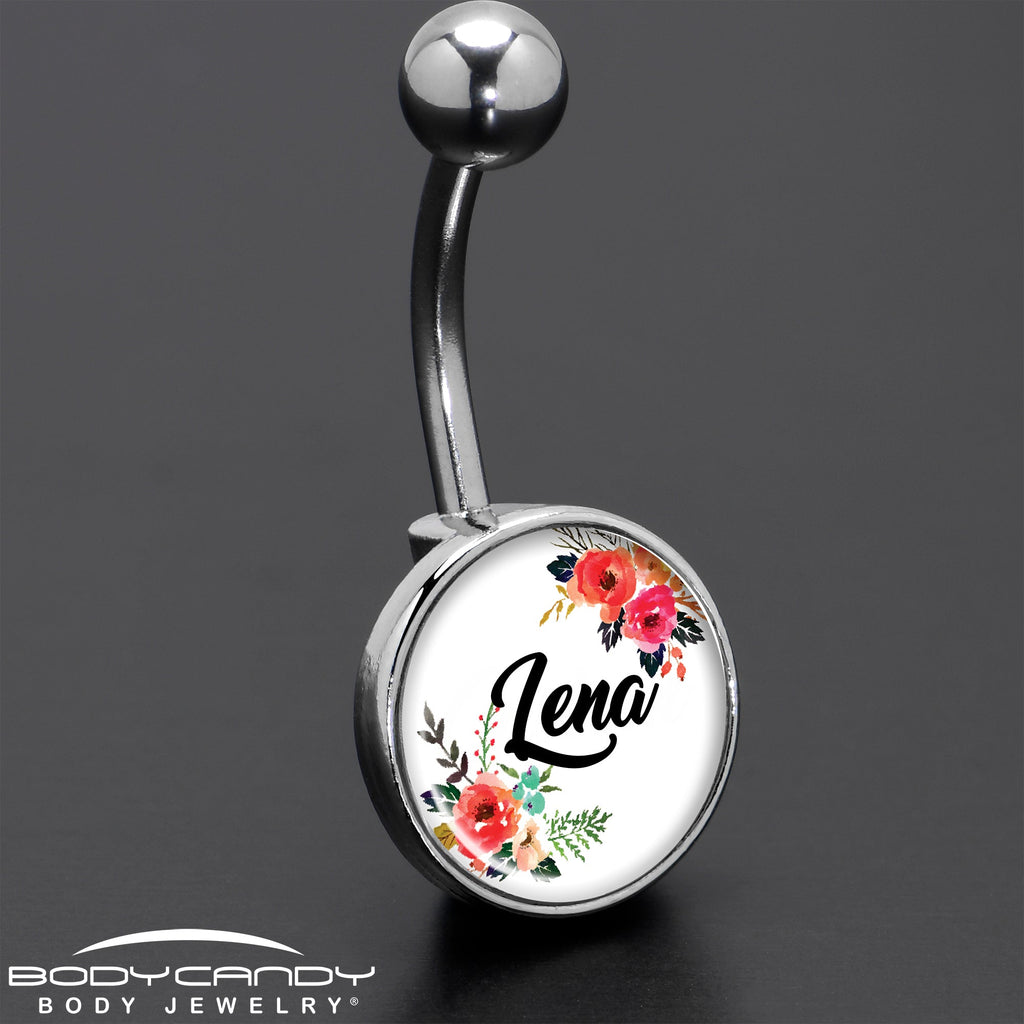 BodyCandy Custom Floral Personalized Name Belly Ring — detail shot 8