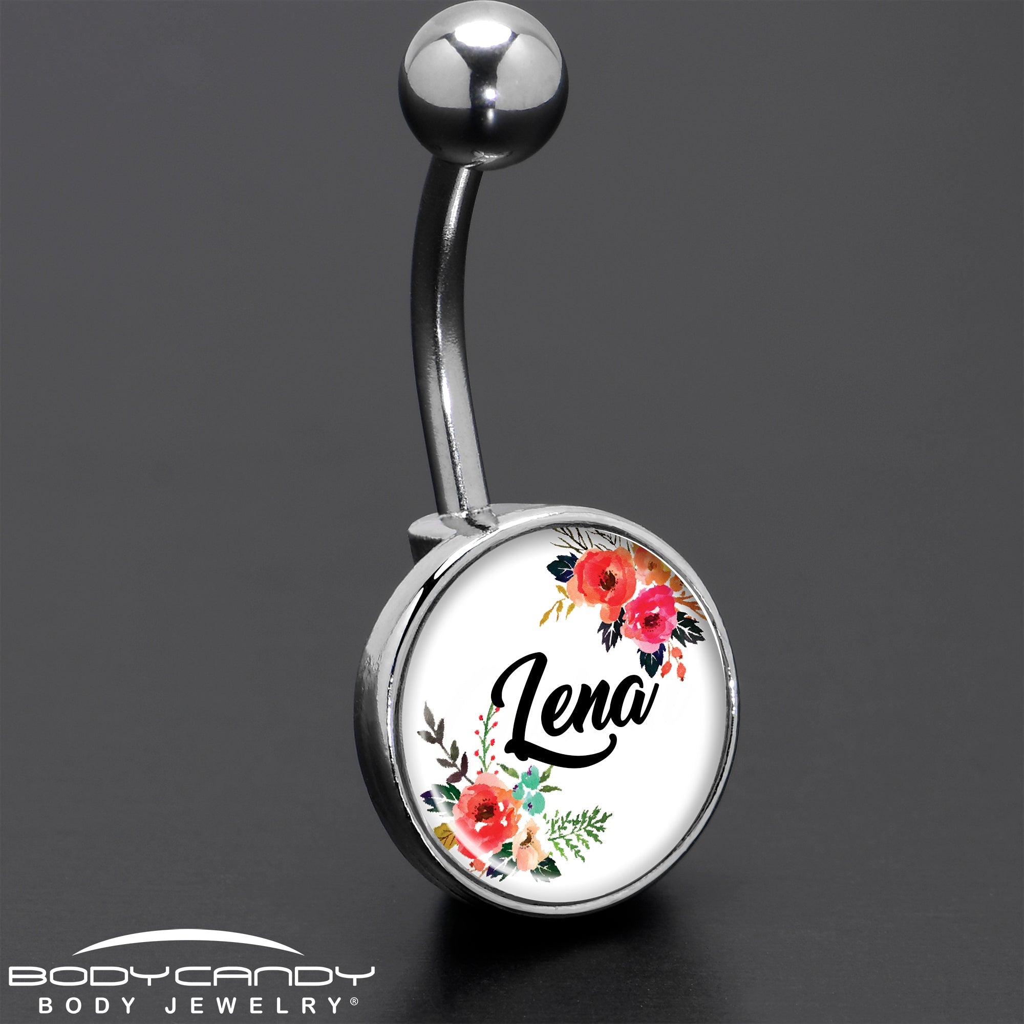 BodyCandy Custom Floral Personalized Name Belly Ring — detail shot 8