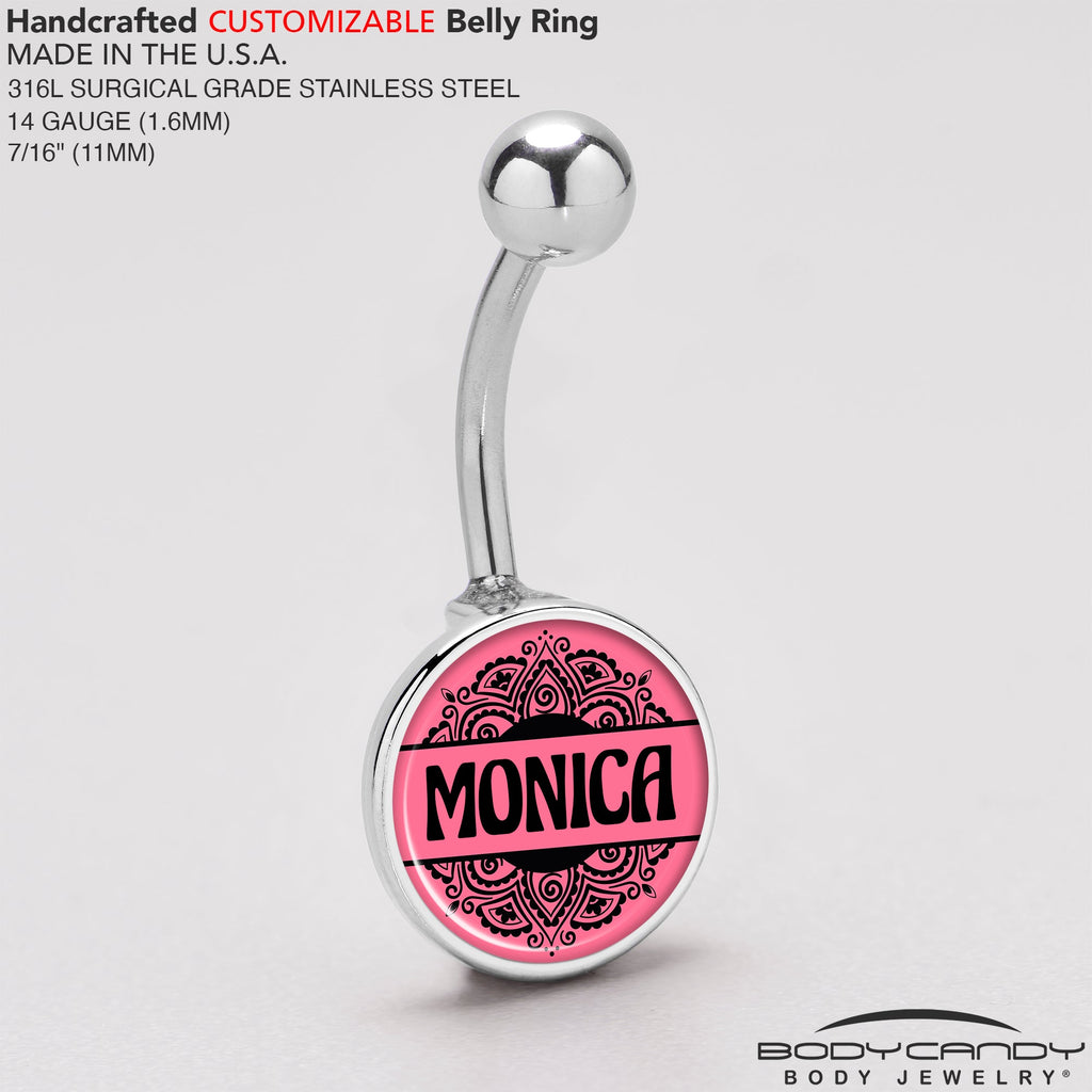 BodyCandy Custom Pink Mandala Personalized Name Belly Ring — lifestyle worn / used context