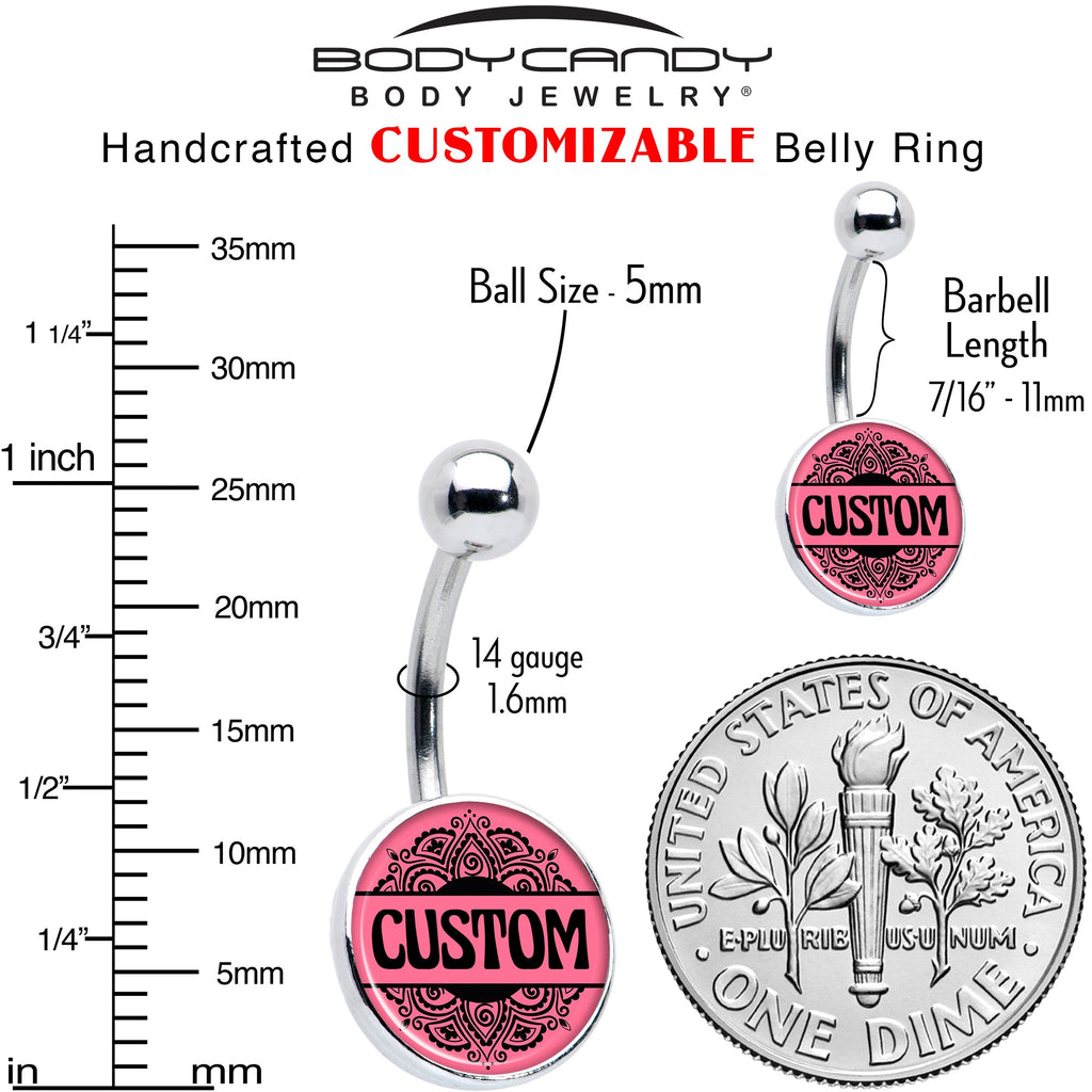 BodyCandy Custom Pink Mandala Personalized Name Belly Ring — detail shot 6