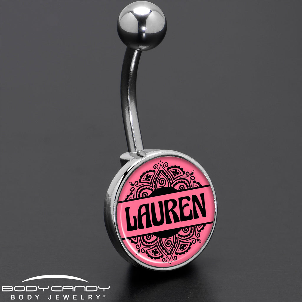 BodyCandy Custom Pink Mandala Personalized Name Belly Ring — detail shot 8