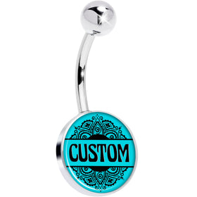 BodyCandy Custom Teal Mandala Personalized Name Belly Ring